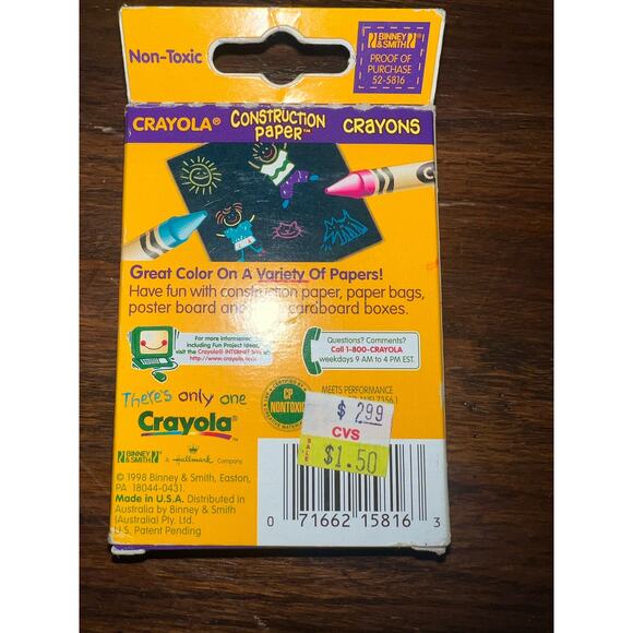Vintage Crayola Crayons 16 Count Box Construction Paper 1998. - Picture 2 of 4